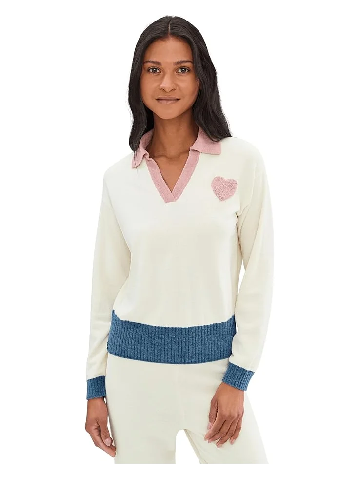 Женский худи Barefoot Dreams Cozychic Ultra Lite Color Block Heart Collared Pullover — изображение 1 из 5, кремовый мульти