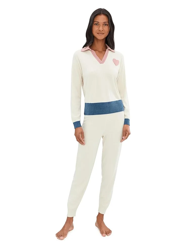 Женский худи Barefoot Dreams Cozychic Ultra Lite Color Block Heart Collared Pullover — изображение 2 из 5, кремовый мульти