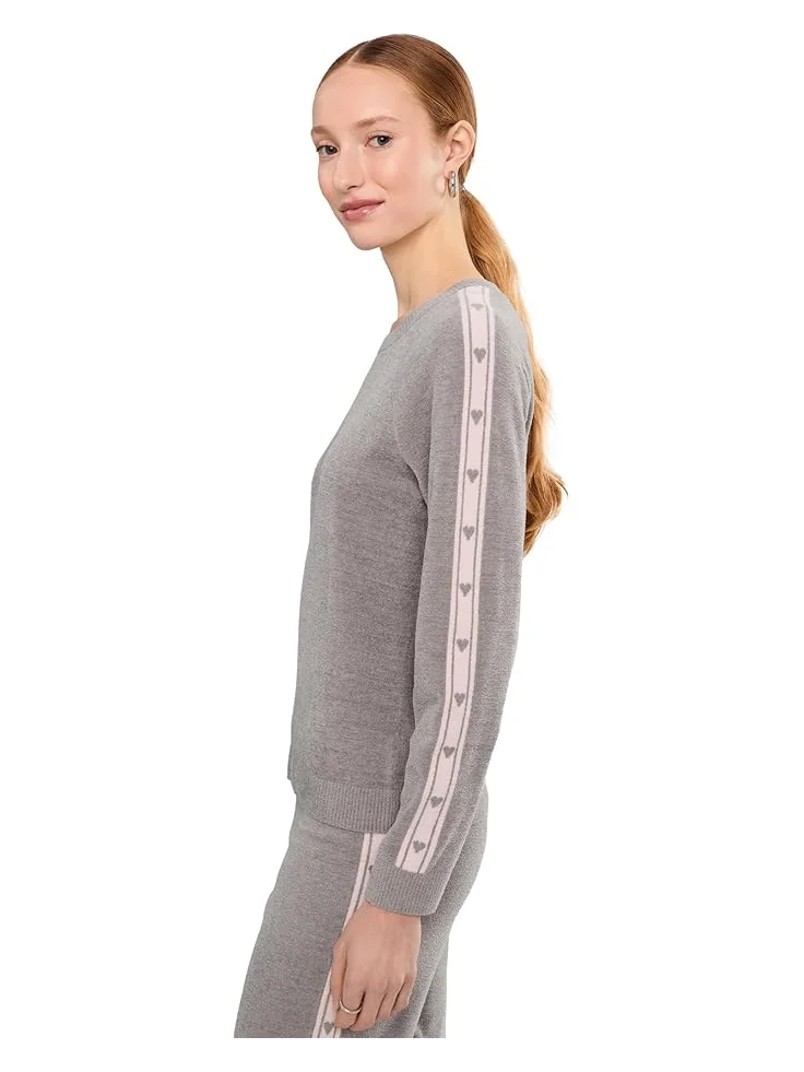 Женский худи Barefoot Dreams Cozychic Ultra Lite Heart Stripe — изображение 3 из 5, серый/розовый песочный