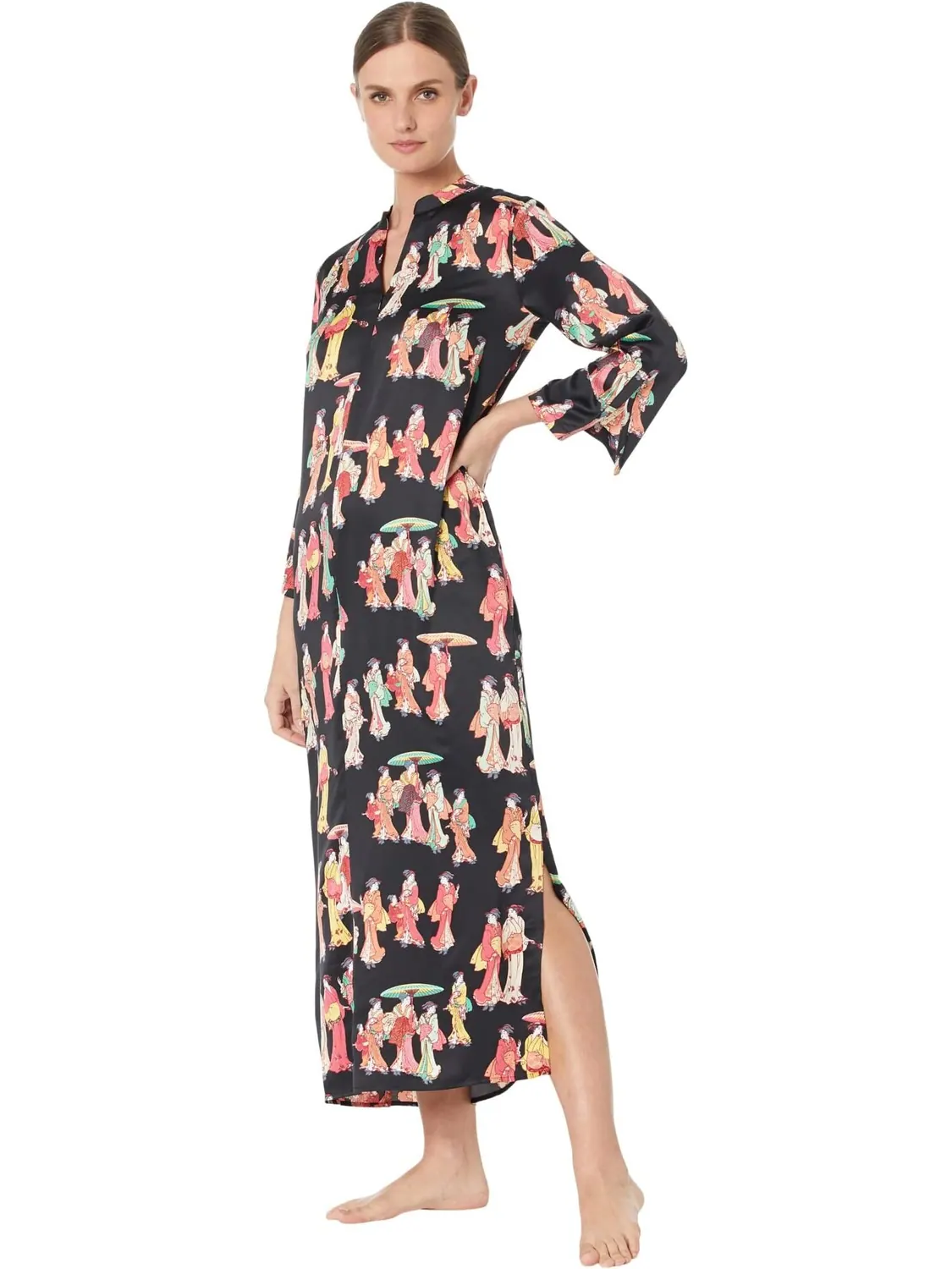 Geisha Satin 52" Caftan N by Natori — мульти