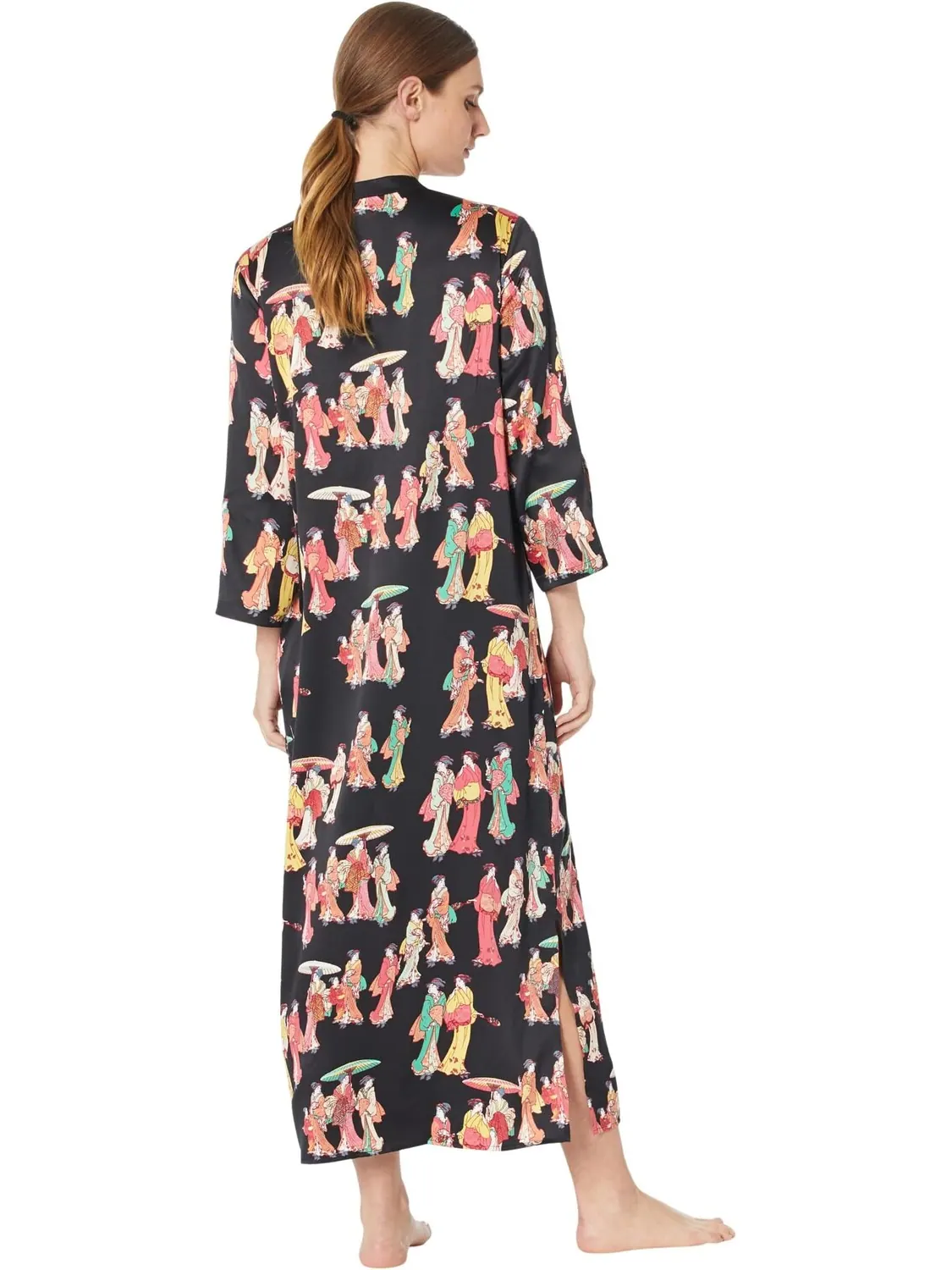 Geisha Satin 52" Caftan N by Natori — изображение 2 из 3, черный мульти