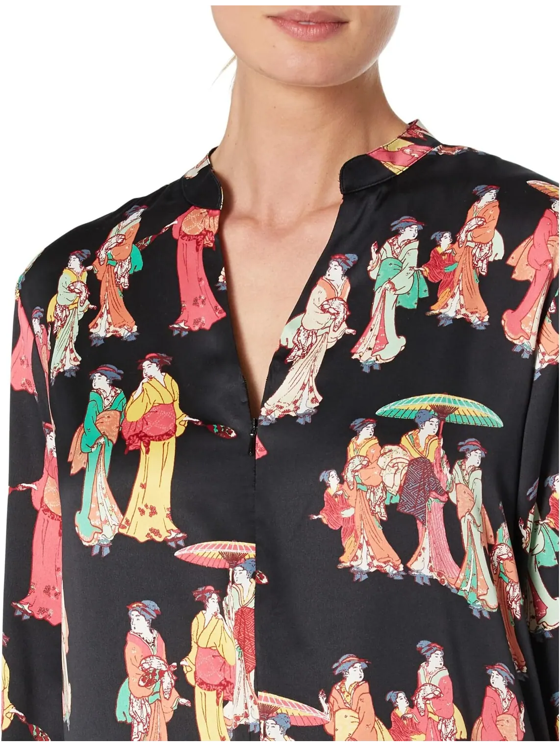 Geisha Satin 52" Caftan N by Natori — изображение 3 из 3, черный мульти