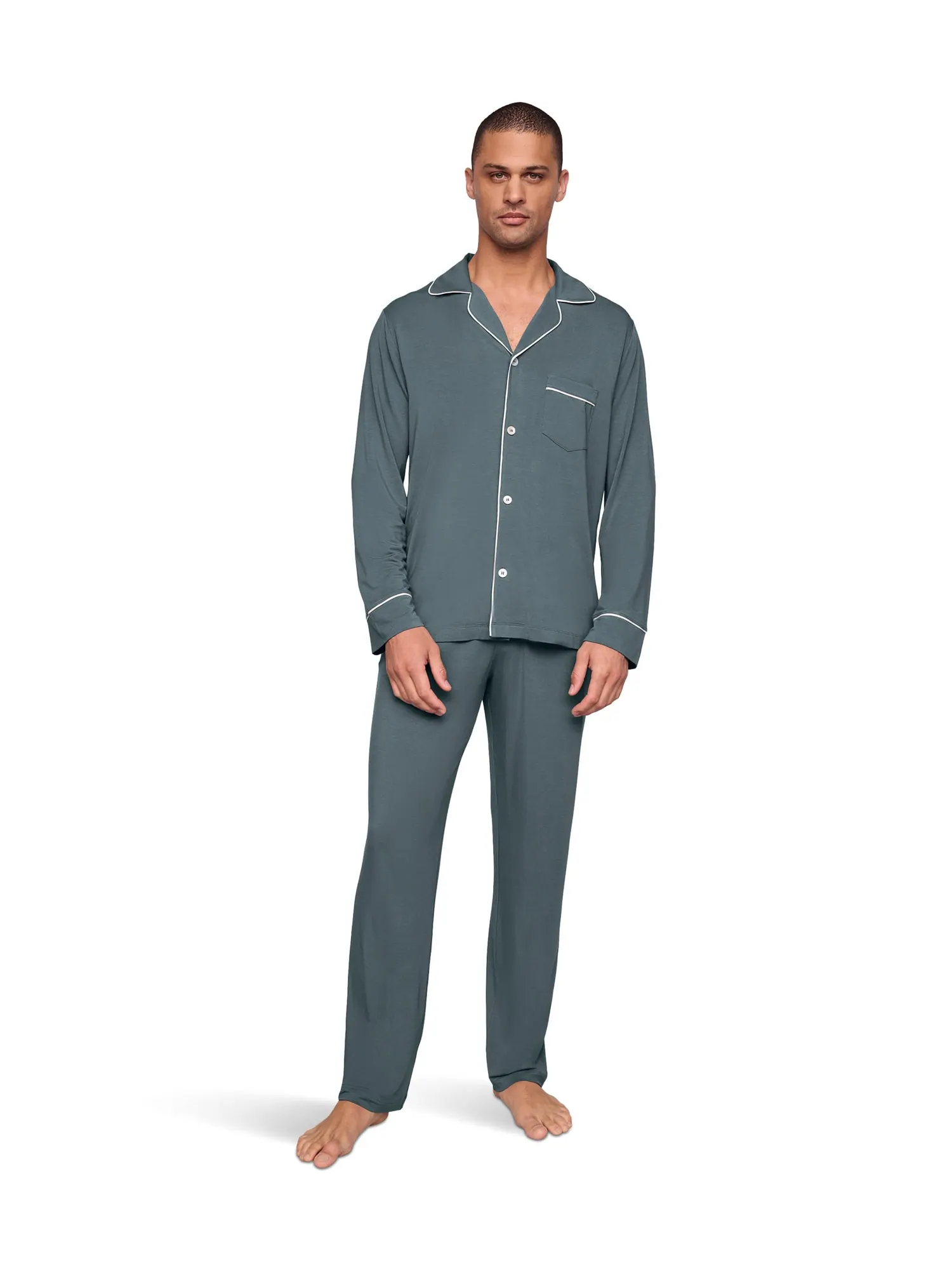 Пижама Eberjey The William Modal Long PJ Set — изображение 1 из 3, синий/слоновая кость