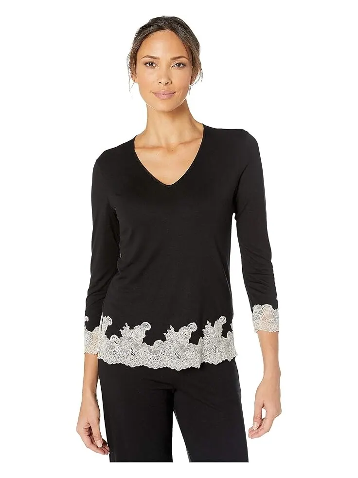 Пижама Natori Luxe Shangri-La Long Sleeve — изображение 2 из 4, черный