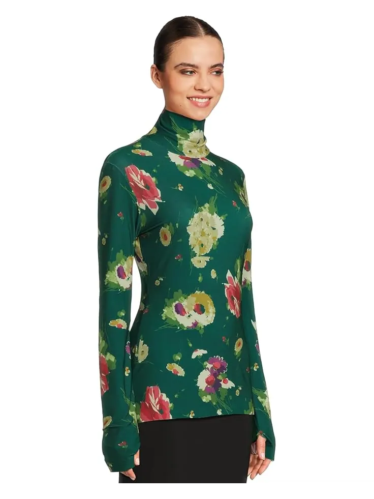Женская водолазка Norma Kamali Slim Fit с длинным рукавом — изображение 2 из 5, зеленый мульти