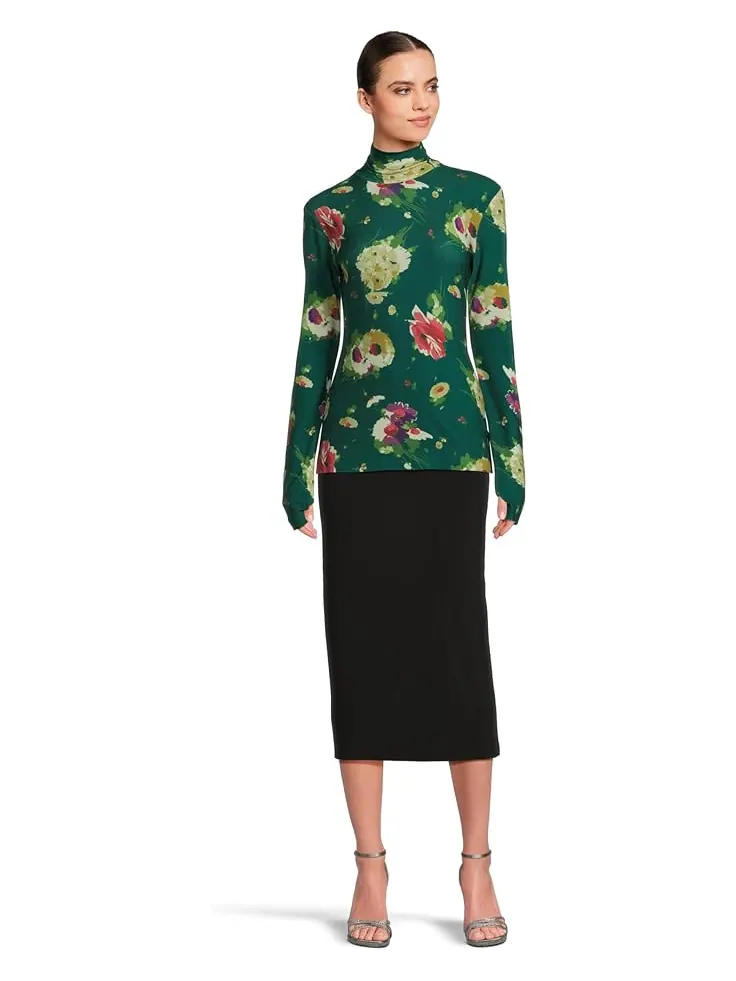 Женская водолазка Norma Kamali Slim Fit с длинным рукавом — изображение 5 из 5, зеленый мульти