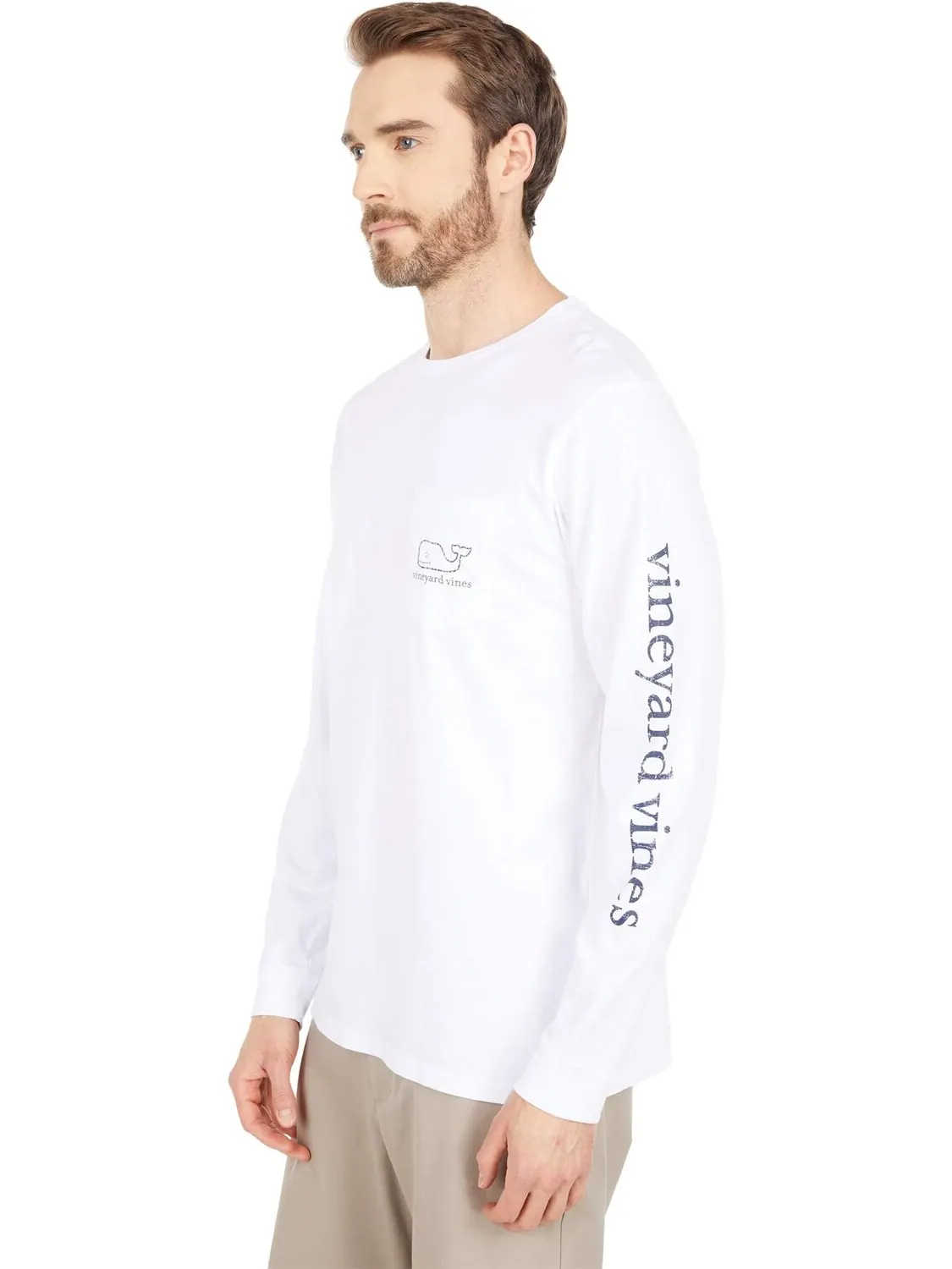 Винтажная футболка с длинным рукавом и карманом «Кит» Vineyard Vines — изображение 2 из 4, белый