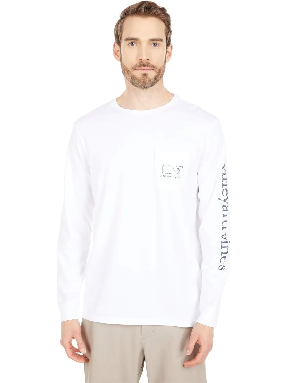 Винтажная футболка с длинным рукавом и карманом «Кит» Vineyard Vines — изображение 3 из 4, белый