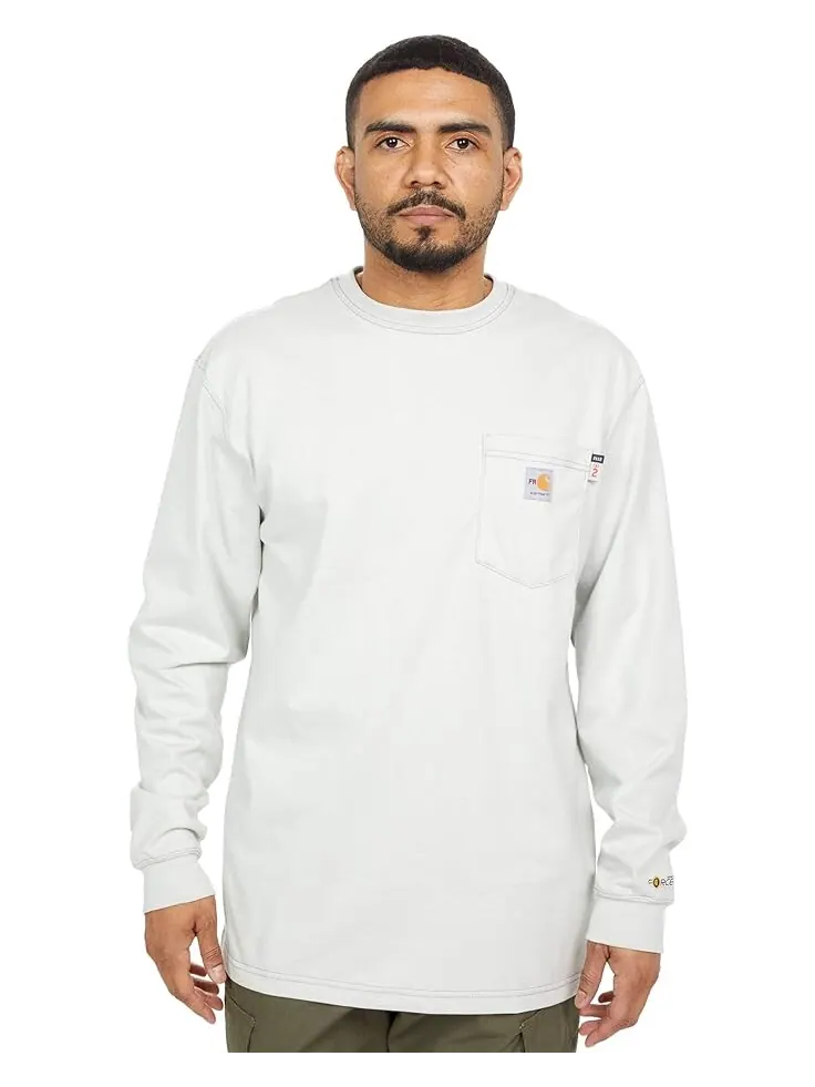 Футболка Carhartt Flame-Resistant Force Cotton Long Sleeve — изображение 1 из 4, светлый серый