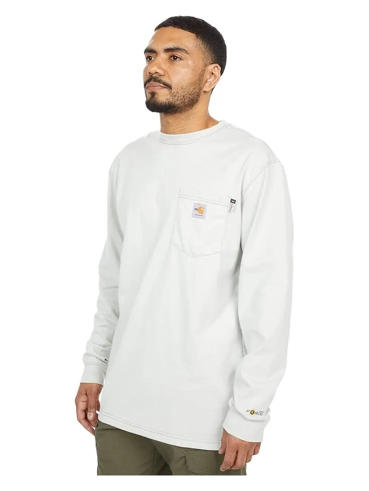 Футболка Carhartt Flame-Resistant Force Cotton Long Sleeve — изображение 2 из 4, светлый серый
