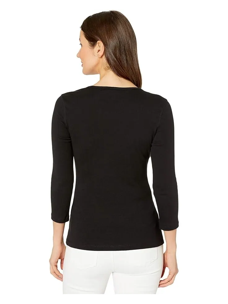 Топ Lilla P 1x1 Rib 3/4 Sleeve V-Neck — изображение 3 из 4, черный