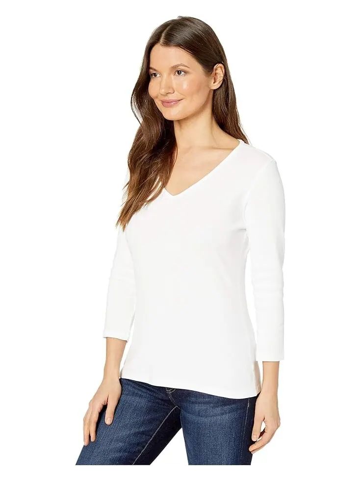 Топ Lilla P 1x1 Rib 3/4 Sleeve V-Neck — изображение 2 из 4, белый