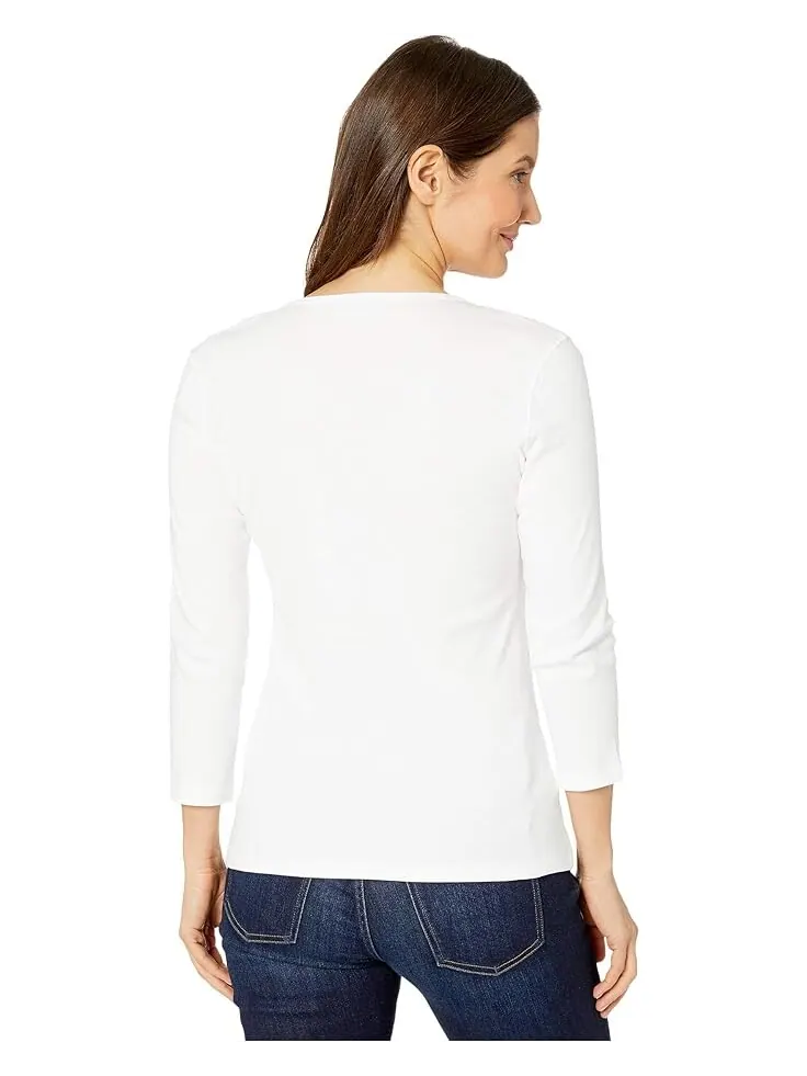 Топ Lilla P 1x1 Rib 3/4 Sleeve V-Neck — изображение 3 из 4, белый