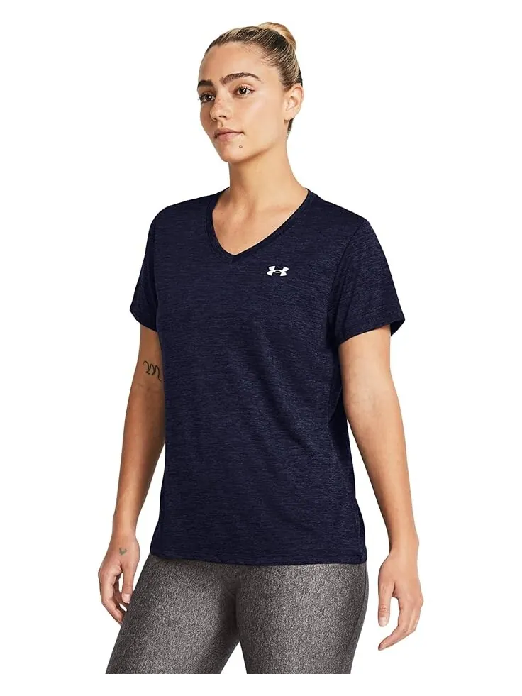 Футболка Under Armour Tech Short Sleeve V-Neck Twist — изображение 1 из 2, темно-синий/белый