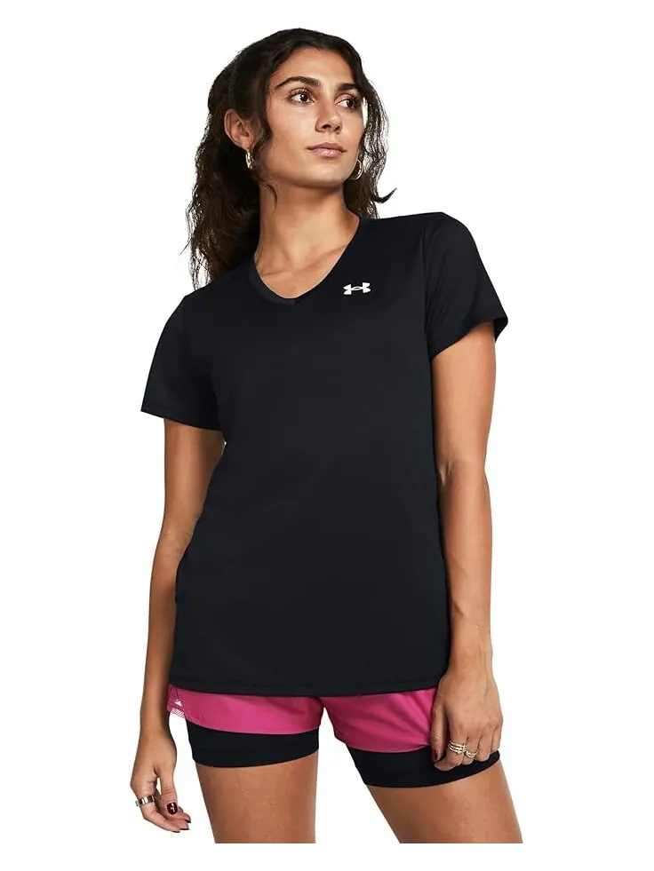 Футболка Under Armour Tech Short Sleeve V-Neck Solid — изображение 1 из 2, черный/белый