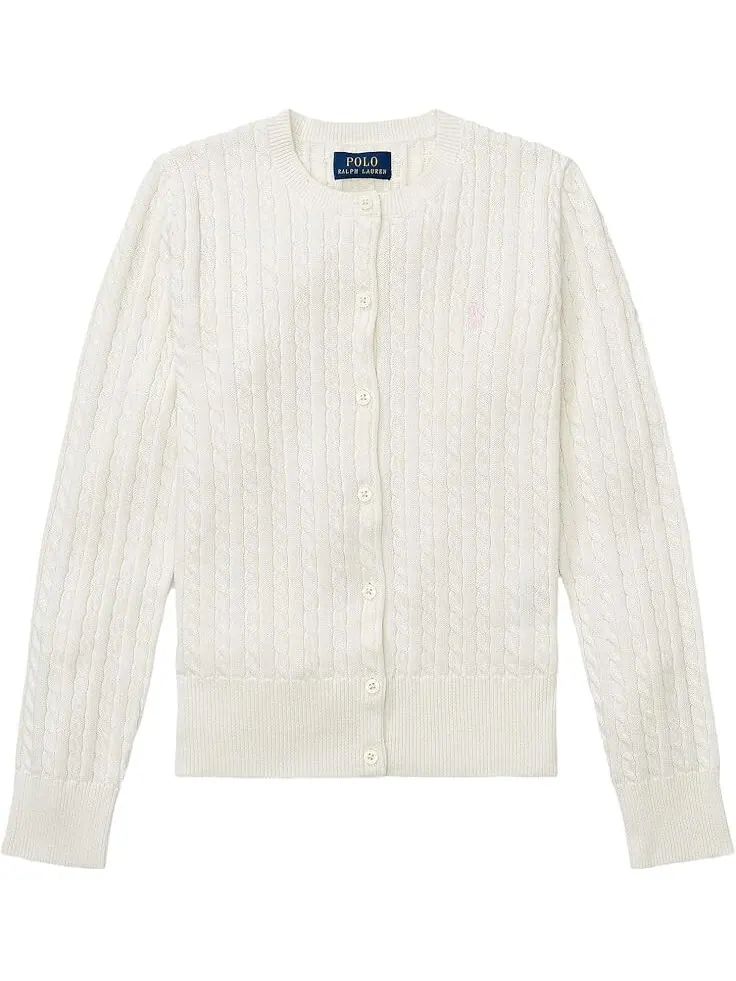 Свитер Polo Ralph Lauren Kids Cable Knit Cotton Cardigan — изображение 1 из 2, белый/розовый