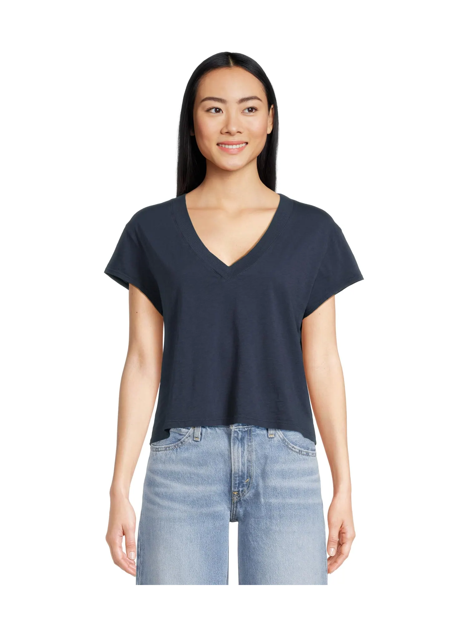 Футболка Michael Stars Harlan Cropped V-neck Tee — изображение 1 из 5, ночной