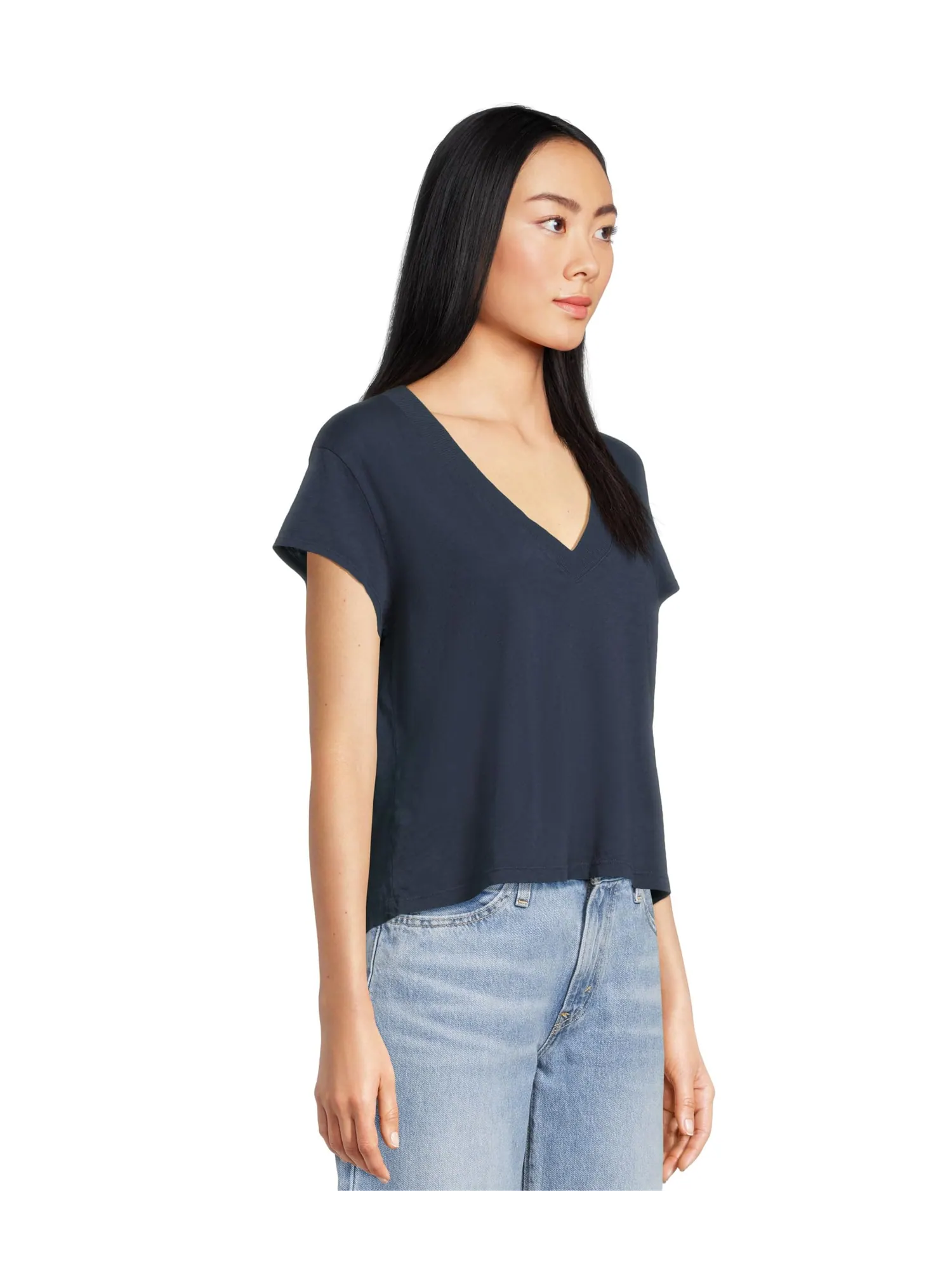 Футболка Michael Stars Harlan Cropped V-neck Tee — изображение 2 из 5, ночной