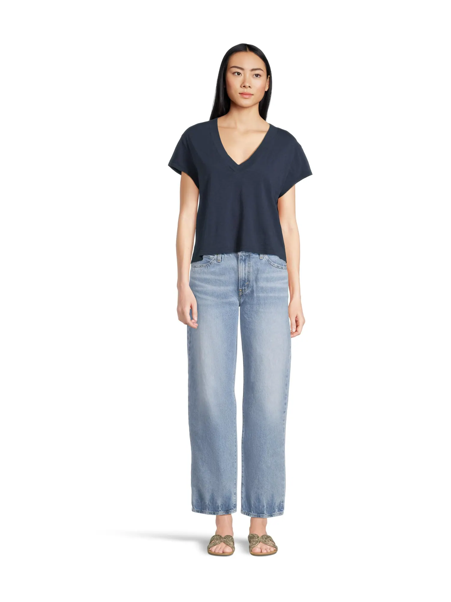 Футболка Michael Stars Harlan Cropped V-neck Tee — изображение 5 из 5, ночной