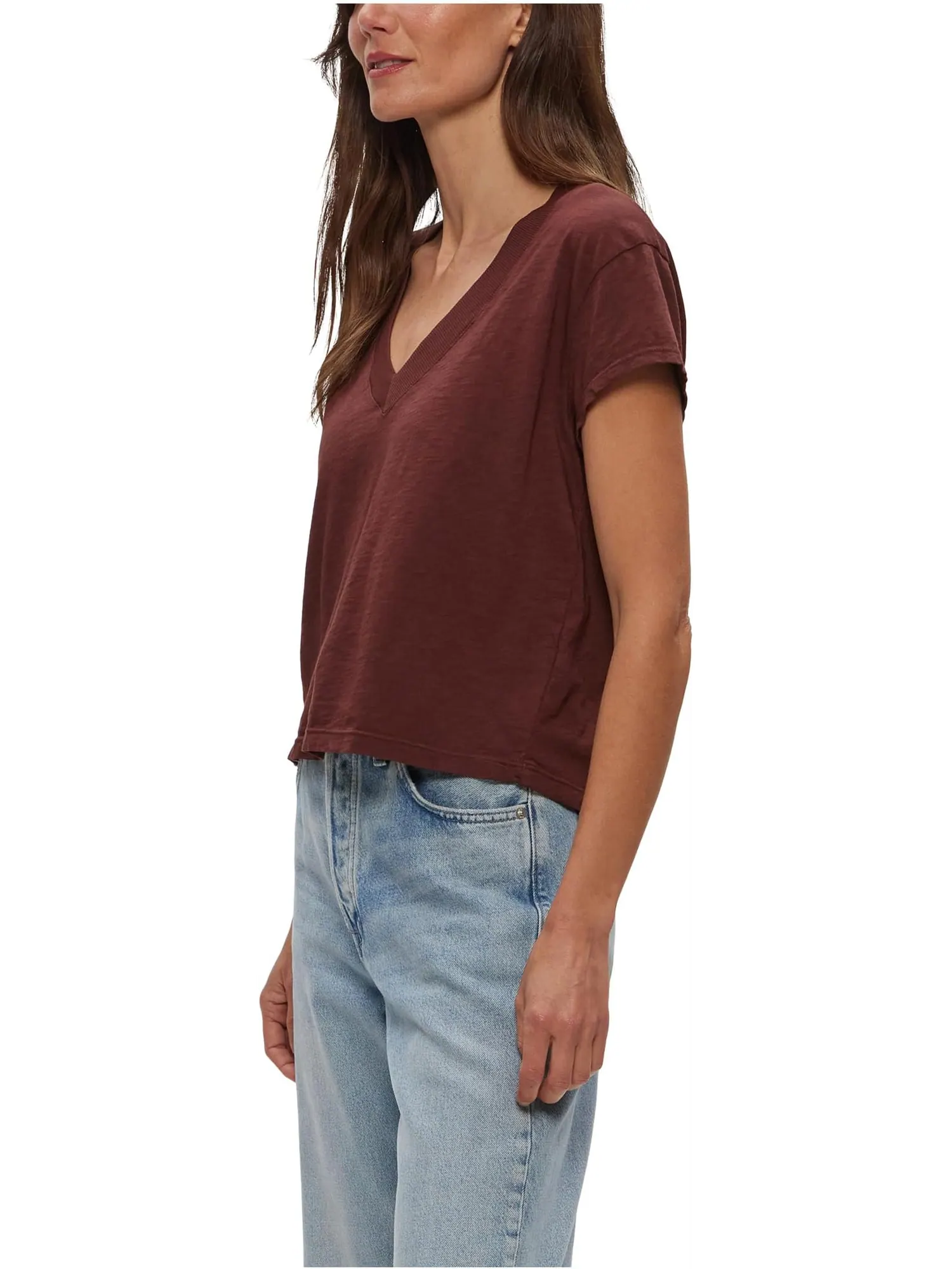 Футболка Michael Stars Harlan Cropped V-Neck Tee — изображение 2 из 3, эспрессо