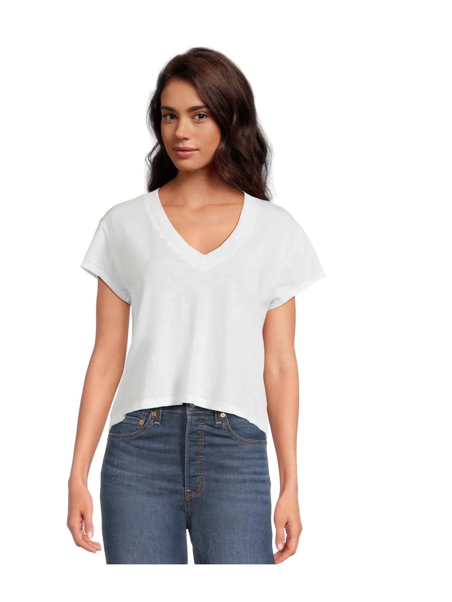 Футболка Michael Stars Harlan Cropped V-neck Tee — изображение 1 из 5, белый