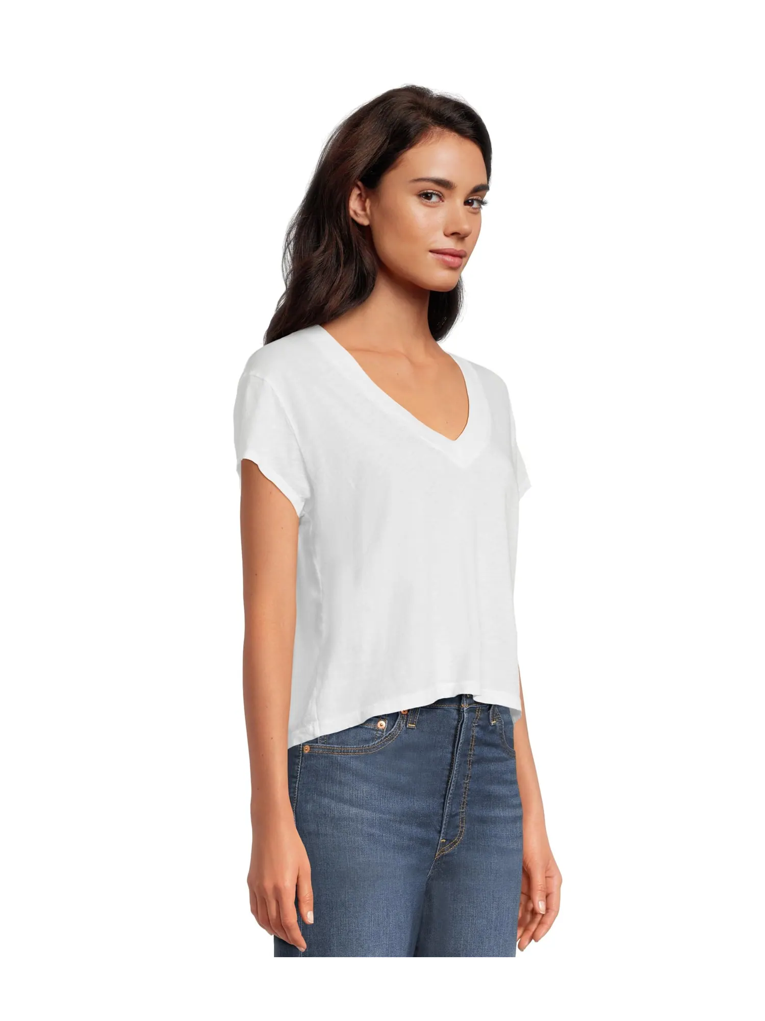 Футболка Michael Stars Harlan Cropped V-neck Tee — изображение 2 из 5, белый