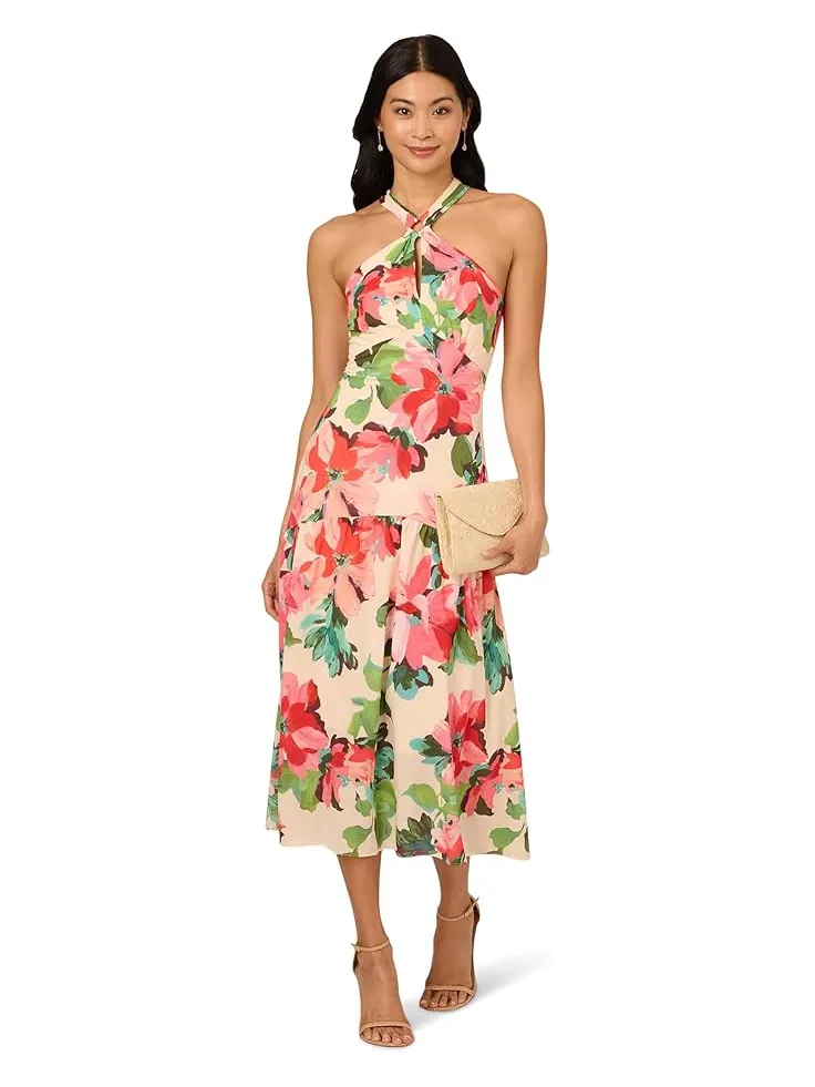 Платье Adrianna Papell Halter Flounce Midi Dress — изображение 1 из 3, мульти