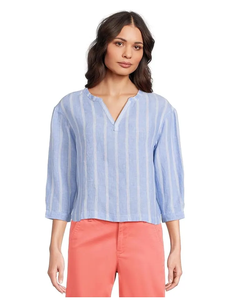 Рубашка L.L.Bean Premium Washable Linen Shirt Split-Neck Stripe — изображение 1 из 5, синий