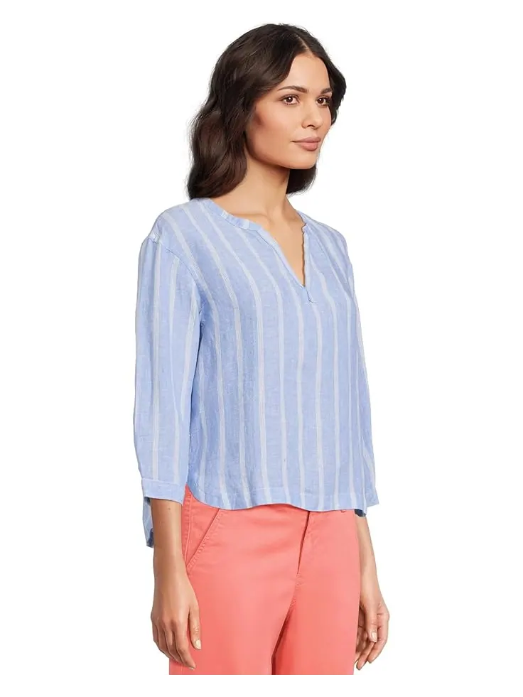 Рубашка L.L.Bean Premium Washable Linen Shirt Split-Neck Stripe — изображение 2 из 5, синий