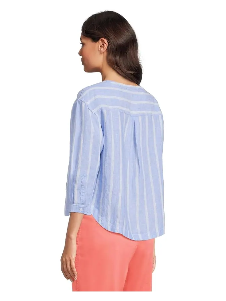 Рубашка L.L.Bean Premium Washable Linen Shirt Split-Neck Stripe — изображение 3 из 5, синий