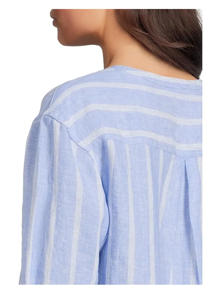 Рубашка L.L.Bean Premium Washable Linen Shirt Split-Neck Stripe — изображение 4 из 5, синий