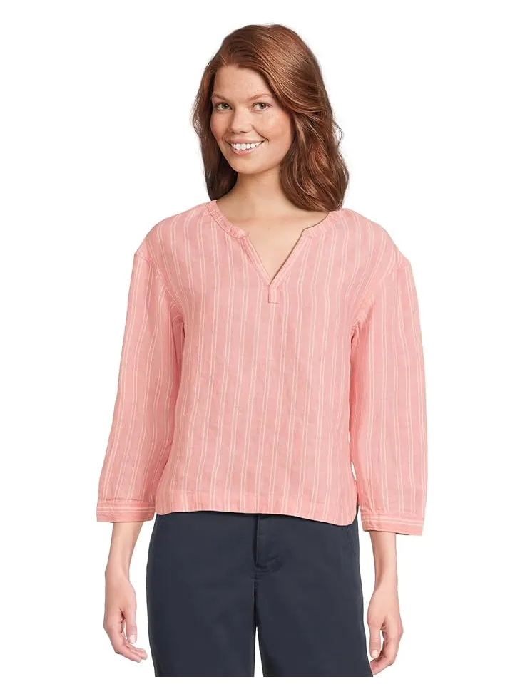 Рубашка L.L.Bean Premium Washable Linen Shirt Split-Neck Stripe — изображение 1 из 5, лососевый
