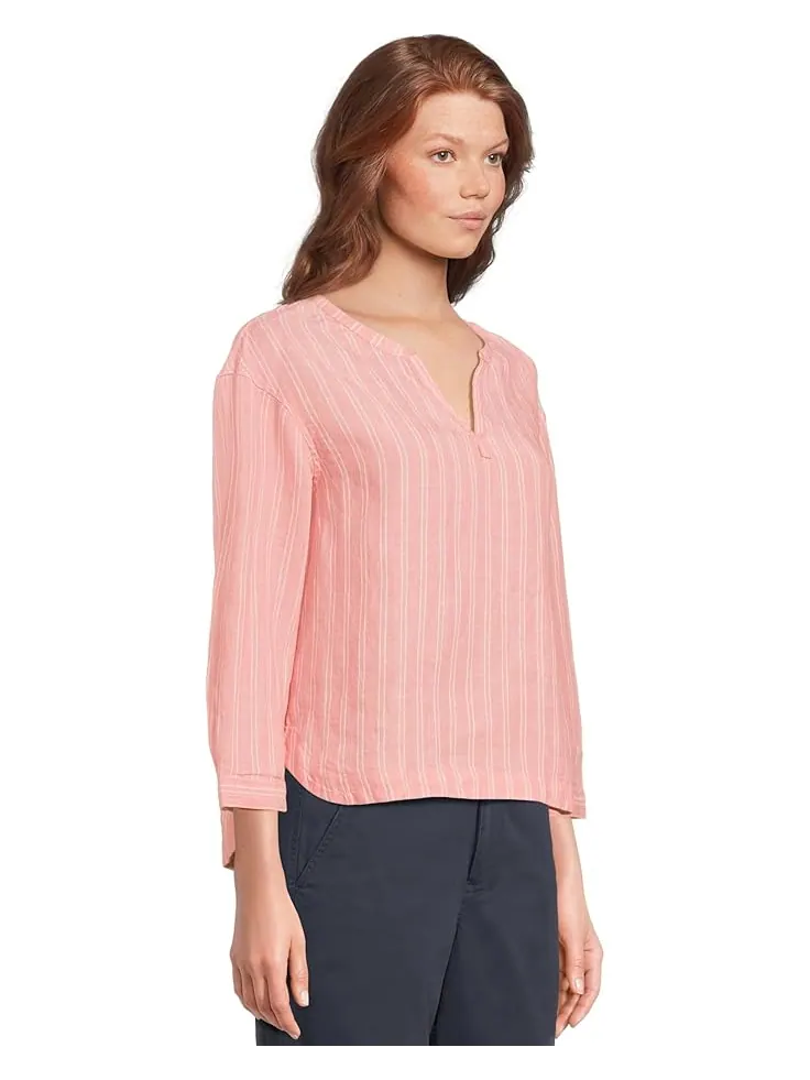 Рубашка L.L.Bean Premium Washable Linen Shirt Split-Neck Stripe — изображение 2 из 5, лососевый