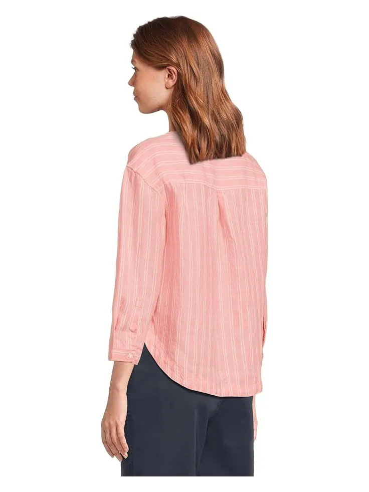 Рубашка L.L.Bean Premium Washable Linen Shirt Split-Neck Stripe — изображение 3 из 5, лососевый
