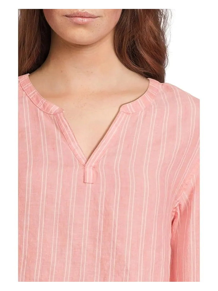 Рубашка L.L.Bean Premium Washable Linen Shirt Split-Neck Stripe — изображение 4 из 5, лососевый