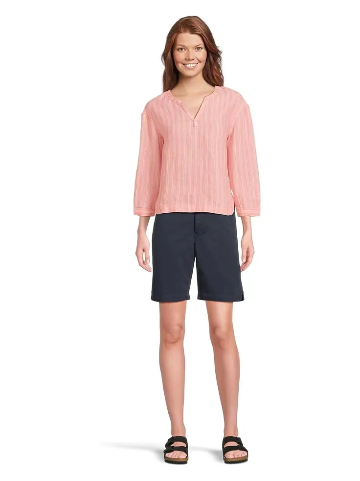 Рубашка L.L.Bean Premium Washable Linen Shirt Split-Neck Stripe — изображение 5 из 5, лососевый