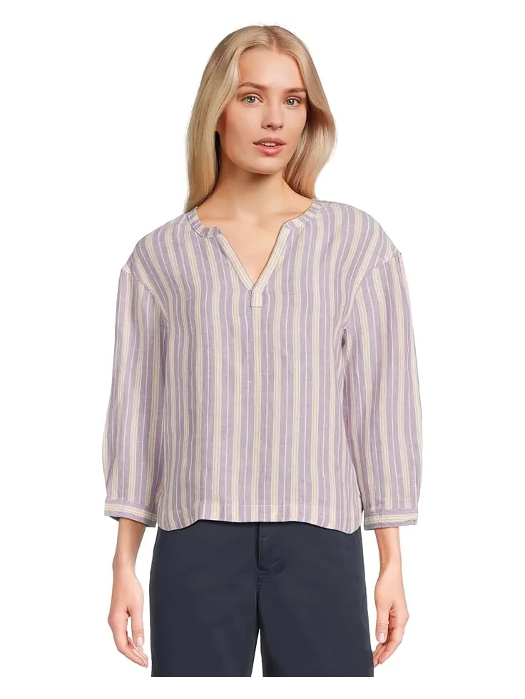 Рубашка L.L.Bean Premium Washable Linen Shirt Split-Neck Stripe — изображение 1 из 5, фиолетовый
