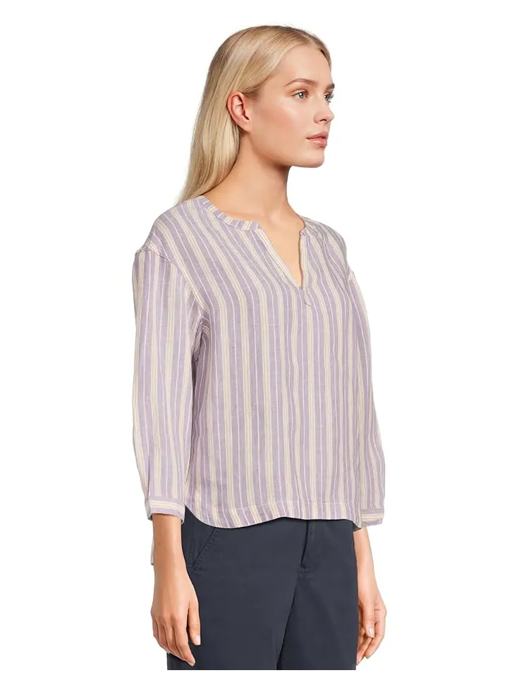 Рубашка L.L.Bean Premium Washable Linen Shirt Split-Neck Stripe — изображение 2 из 5, фиолетовый