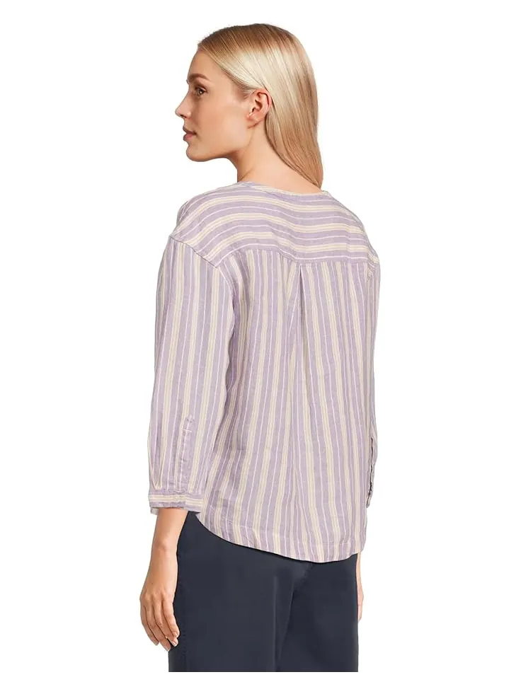 Рубашка L.L.Bean Premium Washable Linen Shirt Split-Neck Stripe — изображение 3 из 5, фиолетовый