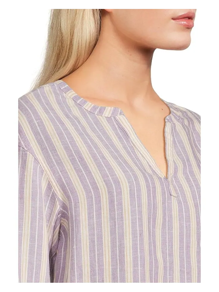 Рубашка L.L.Bean Premium Washable Linen Shirt Split-Neck Stripe — изображение 4 из 5, фиолетовый