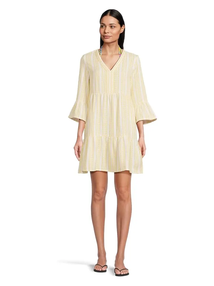Пляжное платье Tommy Bahama Cotton Dobby Tiered Dress — изображение 1 из 4, желтый