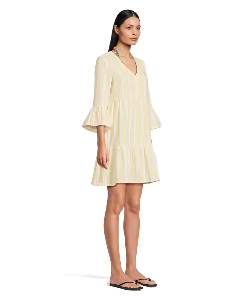 Пляжное платье Tommy Bahama Cotton Dobby Tiered Dress — изображение 2 из 4, желтый