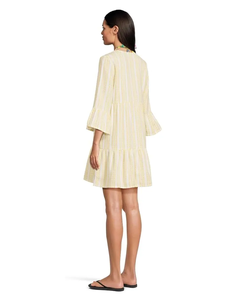 Пляжное платье Tommy Bahama Cotton Dobby Tiered Dress — изображение 3 из 4, желтый