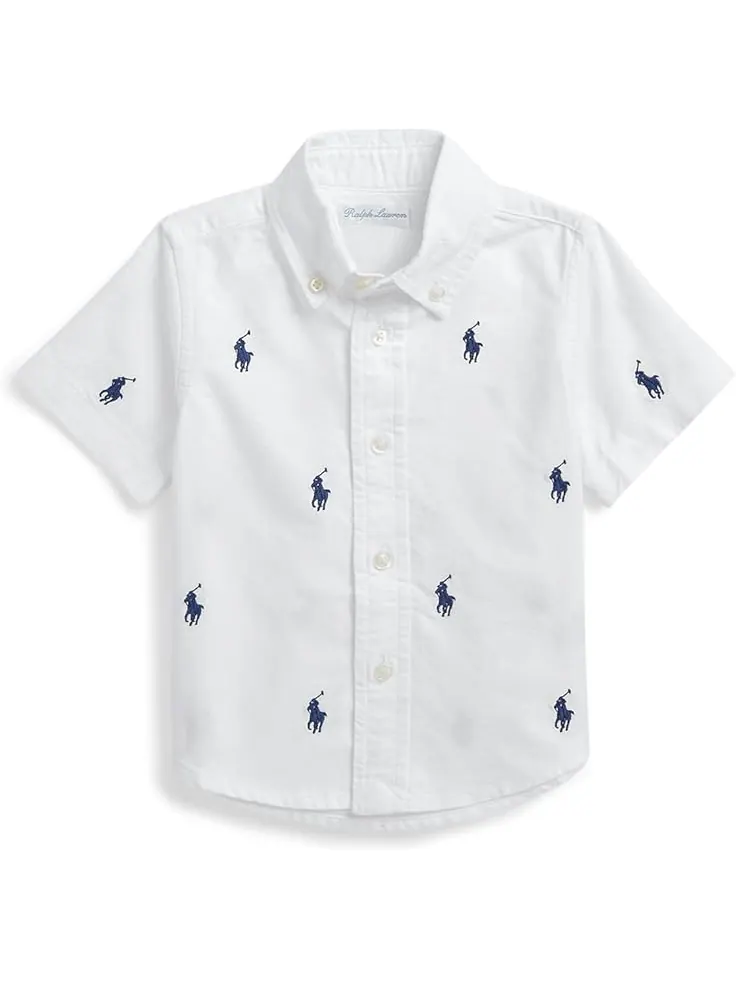 Поло Polo Ralph Lauren Kids Polo Pony Oxford Short Sleeve Shirt — изображение 1 из 2, белый/темно-синий
