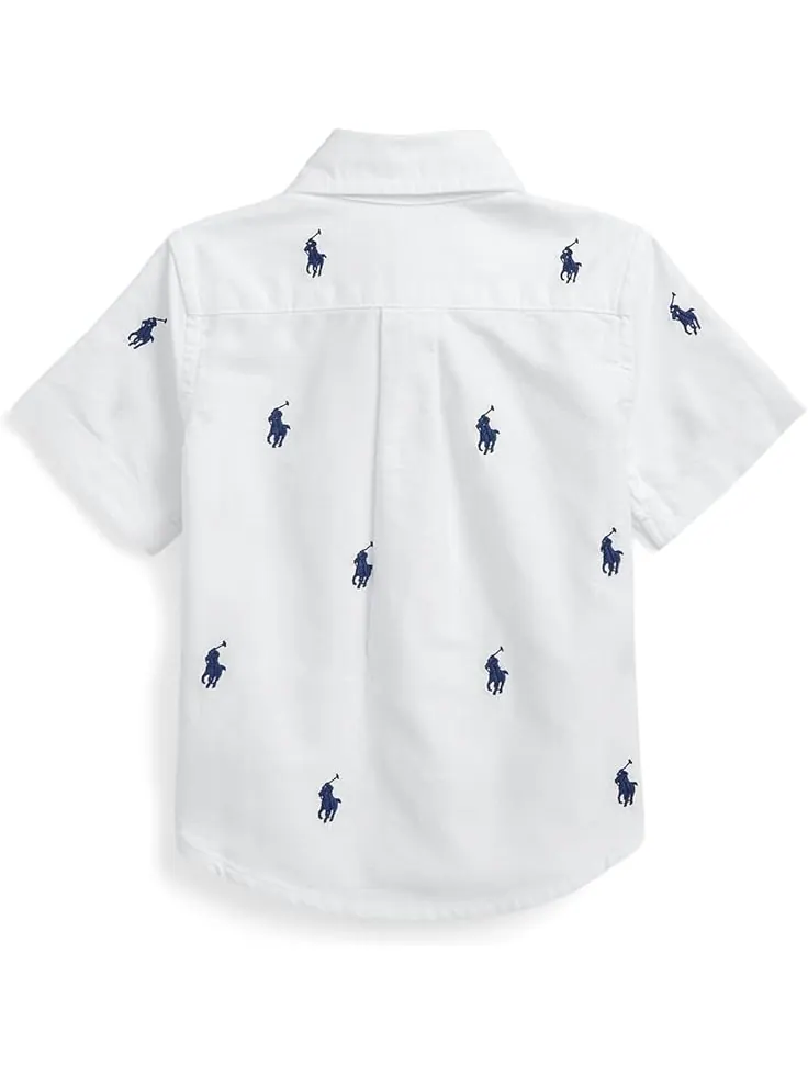 Поло Polo Ralph Lauren Kids Polo Pony Oxford Short Sleeve Shirt — изображение 2 из 2, белый/темно-синий