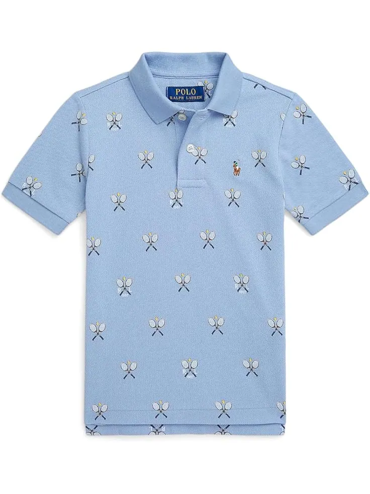 Поло Polo Ralph Lauren Kids Tennis-Print Cotton Mesh Polo Shirt, цвет Mini Tennis Print — изображение 1 из 2