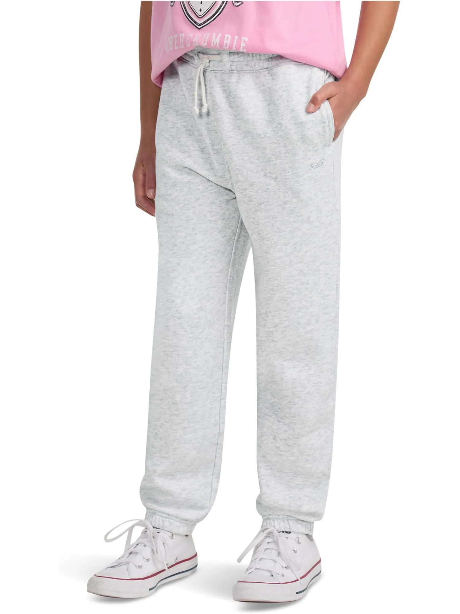 Брюки abercrombie kids Essential Fleece Jogger — изображение 1 из 3, светлый серый