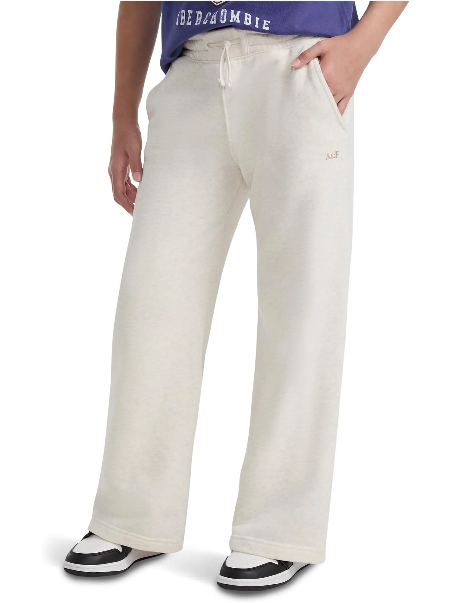Брюки abercrombie kids Essential Wide Leg Fleece Pants — изображение 1 из 3, бежевый