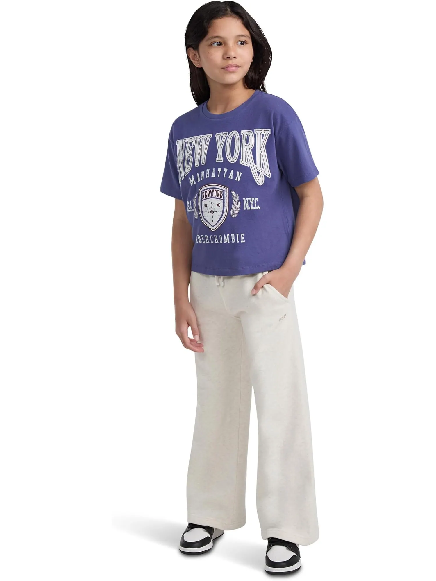 Брюки abercrombie kids Essential Wide Leg Fleece Pants — изображение 3 из 3, бежевый