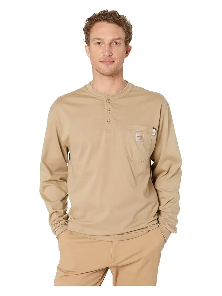 Мужская хлопковая футболка-поло Carhartt Flame-Resistant (FR) Force с длинным рукавом — изображение 1 из 4, хаки